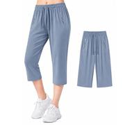 Cemssitu Ice Silk Cooling Capri Pants for Senior Women Over 50, Quick Dry Stretch Capris with Zipper Pockets, Lightweight Summer Pants (Misty Blue,S)
