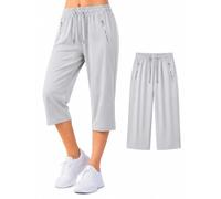 Cemssitu Ice Silk Cooling Capri Pants for Senior Women Over 50, Quick Dry Stretch Capris with Zipper Pockets, Lightweight Summer Pants (Light Gray,XL)