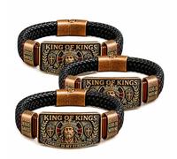 Cemssitu King of Kings Faith Bracelet for Men, Christian Wristband with Christ Is My Strength Engraving, Jesus Bracelet with Magnetic Clasp, Inspirational Religious Gift for Husband Dad Pastor (3PCS)