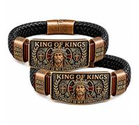 Cemssitu King of Kings Faith Bracelet for Men, Christian Wristband with Christ Is My Strength Engraving, Jesus Bracelet with Magnetic Clasp, Inspirational Religious Gift for Husband Dad Pastor (2PCS)
