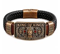 Cemssitu King of Kings Faith Bracelet for Men, Christian Wristband with Christ Is My Strength Engraving, Jesus Bracelet with Magnetic Clasp, Inspirational Religious Gift for Husband Dad Pastor (1PCS)
