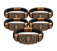 Cemssitu King of Kings Faith Bracelet for Men, Christian Wristband with Christ Is My Strength Engraving, Jesus Bracelet with Magnetic Clasp, Inspirational Religious Gift for Husband Dad Pastor (5PCS)