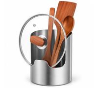 Cemssitu Kitchen Utensil Holder, Stainless Steel Countertop Organizer & Pot Lid Organizer for Spoons, Spatulas, Cutting Boards, Space Saving Kitchen Tool Caddy with Spoon Rest (1PCS)