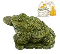 Cemssitu Rana de jade con moneda en la boca, rana de dinero Feng Shui con moneda de jade, rana de dinero de jade de tres patas o estatua de sapo de dinero, decoración de Feng Shui que atrae riqueza y