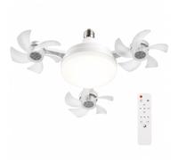 Cemssitu Socket Fan Light, Screw In Ceiling Fan with Remote, E27 LED Bulb Fixture, 3 Speeds, 3 Color Temperatures, Foldable Design for Bedroom Kitchen Garage (3 Head)