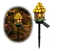 Cemssitu Solar Mushroom Cottage Garden Light, Waterproof LED Solar Garden Light with Stake, Resin Fairy Garden Stake Lights with Auto On/Off for Pathway Yard Patio Lawn Walkway (Yellow)