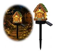 Cemssitu Solar Mushroom Cottage Garden Light, Waterproof LED Solar Garden Light with Stake, Resin Fairy Garden Stake Lights with Auto On/Off for Pathway Yard Patio Lawn Walkway (Green)