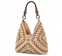Cemssitu Straw Bags for Women 2026, Crochet Woven Beach Tote Bag with Wooden Beads, Boho Shoulder Purse for Summer Vacation Travel (New Brown)