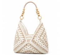 Cemssitu Straw Bags for Women 2026, Crochet Woven Beach Tote Bag with Wooden Beads, Boho Shoulder Purse for Summer Vacation Travel (Khaki)