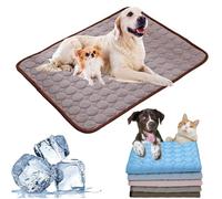 Cemssitu Washable Cooling Mat for Dogs, Ice Silk Cooling Dog Bed, Summer Pet Cooling Mat for Indoor & Outdoor, Durable Sofa Cooling Pad Blanket for Small Medium Large Dogs/Cats (28 * 22 in,Brown)