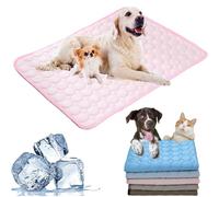 Cemssitu Washable Cooling Mat for Dogs, Ice Silk Cooling Dog Bed, Summer Pet Cooling Mat for Indoor & Outdoor, Durable Sofa Cooling Pad Blanket for Small Medium Large Dogs/Cats (16 * 12 in,Pink)