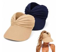 Cemssitu Women's UPF 50+ UV Protection Sun Visor Hat - Wide Brim Lightweight Foldable Ponytail Cap for Summer Outdoor Walking Golf (2pcs-4)