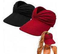 Cemssitu Women's UPF 50+ UV Protection Sun Visor Hat - Wide Brim Lightweight Foldable Ponytail Cap for Summer Outdoor Walking Golf (2pcs-7)