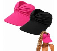 Cemssitu Women's UPF 50+ UV Protection Sun Visor Hat - Wide Brim Lightweight Foldable Ponytail Cap for Summer Outdoor Walking Golf (2pcs-5)