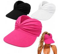 Cemssitu Women's UPF 50+ UV Protection Sun Visor Hat - Wide Brim Lightweight Foldable Ponytail Cap for Summer Outdoor Walking Golf (3pcs-4)