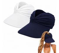 Cemssitu Women's UPF 50+ UV Protection Sun Visor Hat - Wide Brim Lightweight Foldable Ponytail Cap for Summer Outdoor Walking Golf (2pcs-10)
