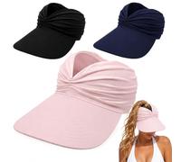 Cemssitu Women's UPF 50+ UV Protection Sun Visor Hat - Wide Brim Lightweight Foldable Ponytail Cap for Summer Outdoor Walking Golf (3pcs-1)