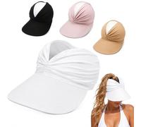 Cemssitu Women's UPF 50+ UV Protection Sun Visor Hat - Wide Brim Lightweight Foldable Ponytail Cap for Summer Outdoor Walking Golf (4pcs-2)