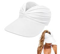 Cemssitu Women's UPF 50+ UV Protection Sun Visor Hat - Wide Brim Lightweight Foldable Ponytail Cap for Summer Outdoor Walking Golf (White)