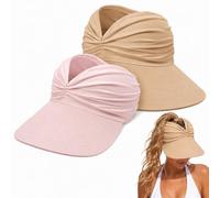 Cemssitu Women's UPF 50+ UV Protection Sun Visor Hat - Wide Brim Lightweight Foldable Ponytail Cap for Summer Outdoor Walking Golf (2pcs-8)