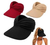 Cemssitu Women's UPF 50+ UV Protection Sun Visor Hat - Wide Brim Lightweight Foldable Ponytail Cap for Summer Outdoor Walking Golf (3pcs-6)