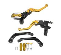 CEMTUKLBP Palanca de cilindro maestro de freno de 7/8 pulgadas, kit universal de manillar de motocicleta con depósito, protector de mano de fibra de carbono para GSXR, palancas de aluminio (Oro)