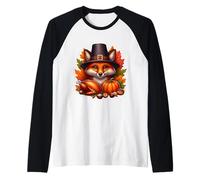 Cena de Acción de Gracias, Zorro, otoño, Calabaza, Lindo Camiseta Manga Raglan