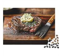 Cena de Carne Clásica Puzzle de 1000 Piezas Juego de Puzzle 1000 Piezas Papel Puzzle para Adultos Mesa de Madera Relajación Familia Decoración 52x38cm/1000pcs