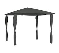 丨 Cenador con pared lateral, cenador de jardín, cenador de terraza, pérgola, pabellón redondo, cenador de jardín, estable, 3 x 3 x 2,6 m, antracita, 160 g/m².