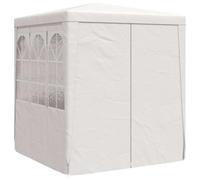 Cenador cuadrado de 2,5 x 2,5 m, color blanco con paredes | Acero inoxidable, PE 90 g/m², paneles laterales, puerta con cremallera