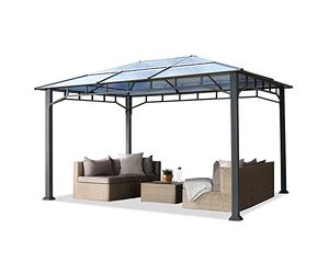 Cenador de Jardín 3x4 m Marco de Aluminio Aprox. 8mm Policarbonato Techo Gazebo de Jardín sin Cortinas Laterales