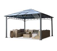 Cenador de Jardín 4x4 m Marco de Aluminio Aprox. 8 mm Policarbonato Techo Gazebo de Jardín sin Cortinas Laterales