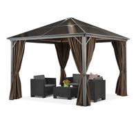 Cenador de jardín Milos 3x3m con mosquitera y cortinas marrones Garden Point