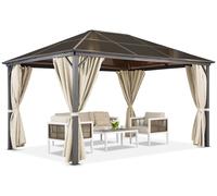 Cenador de jardín Milos 3x4m con mosquitera y cortinas color crema Garden Point