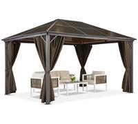 Cenador de jardín Milos 3x4m con mosquitera y cortinas marrones Garden Point