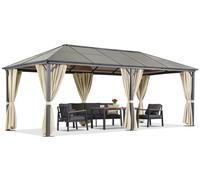 Cenador de jardín Milos 3x6m con mosquitera y cortinas color crema Garden Point