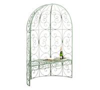 Cenador de jardín rosie con banco metal verde antiguo 58x120x178 cm