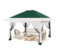 Cenador desplegable de 12 x 12 pies con mosquitera | Tienda de campaña impermeable de altura ajustable para jardín y terraza, montaje rápido, incluye 4 sacos de arena