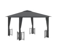 Cenador exterior con paredes y techo doble gris antracita 3x3m