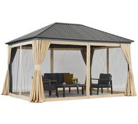 Cenador metálico Cerdeña 3x4 con cortinas y mosquitera Garden Point beige