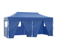 Cenador plegable de 3 x 6 m, color azul, con 4 paredes, de acero barnizado | Tela Oxford 600D, revestimiento de PVC, repelente al agua, protección UV, ventanas transparentes, 12 piquetas, 6 cuerdas, uso