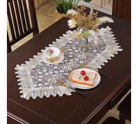 Cenar para camino de encaje de mesa, bordado intrincado y detalles de borla para decoración del hogar (40 x 90)