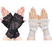 CENAST 2 pares de guantes de encaje sin dedos para mujer, brazalete de muñeca Lolita accesorio de los años 20, Negro#1blanco#5, Talla única