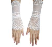 CENAST Guantes sin dedos para mujer, puños de muñeca de encaje, mangas falsas, accesorio de disfraz para boda, fiesta de Halloween, #4 Blanco, Talla única