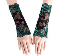 CENAST Guantes sin dedos para mujer, puños de muñeca de encaje, mangas falsas, accesorio de disfraz para boda, fiesta de Halloween, Verde (#1 Green), Talla única