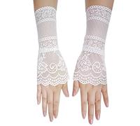 CENAST Guantes sin dedos para mujer, puños de muñeca de encaje, mangas falsas, accesorio de disfraz para boda, fiesta de Halloween, #3 Blanco, Talla única