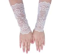 CENAST Guantes sin dedos para mujer, puños de muñeca de encaje, mangas falsas, accesorio de disfraz para boda, fiesta de Halloween, #2 Blanco, Talla única