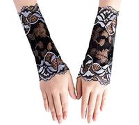 CENAST Guantes sin dedos para mujer, puños de muñeca de encaje, mangas falsas, accesorio de disfraz para boda, fiesta de Halloween, #1 Plateado, Talla única