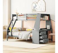 Cenbunsh 90 x 200 cm, 140 x 200 cm, cama infantil, equipada con mesa, gran espacio de almacenamiento, barandilla alta, gris
