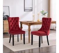 Cenbunsh Classic Velvet Dining Chairs, High end Tufted Solid Wood Contemporary Velvet Upholstered Dining Chair with Wood Legs Nailhead, Set of 2, Burgundy, Wine Red,DE2001WR